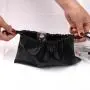 Custom Emboss Drawstring Pu Leather Pouch Skincare Travel Cosmetic Bag Black Waterproof Leather Bag