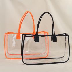 Wholesale Candy Colors Custom Design Fashion Cute Portable Travel Shopping Ladies Waterproof Transparent PVC Clear Tote Bag