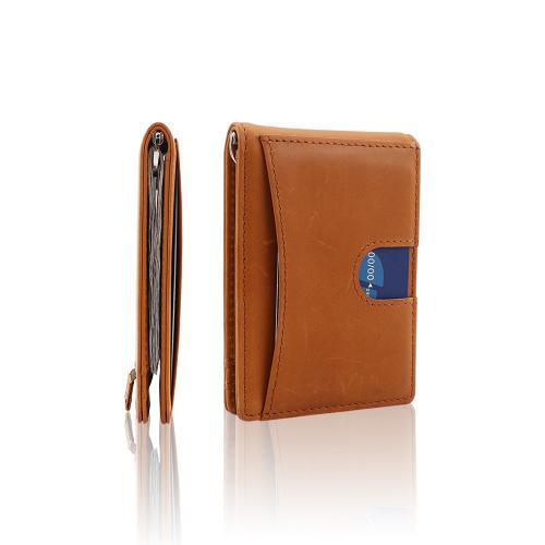 Custom Front Pocket Wallet Leather Money Clip Wallet RFID Blocking Mens Money Clip