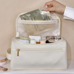 Hot Selling Portable Waterproof Makeup Storage Bag Large Capacity Travel Toiletries Bag Pu Leather Wash Bag