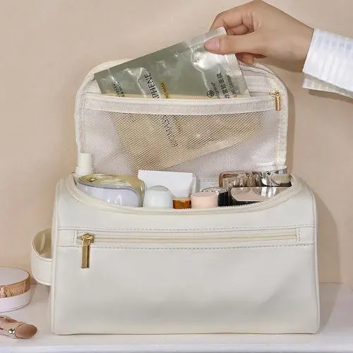 Hot Selling Portable Waterproof Makeup Storage Bag Large Capacity Travel Toiletries Bag Pu Leather Wash Bag