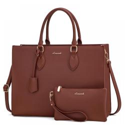 LOVEVOOK OEM custom fashion luxury high quality leather women laptop tote bag for work 15.6 inches business work office handbags