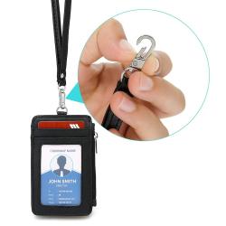 Factory Direct Custom Leather Credit Card Holder Business Lanyard Zipper ID Card Holder Badge Holders