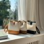 Korean Version New Fashion Art Canvas Handbag Simple Pleated Underarm Bag PU Spliced Bucket Bag for Women