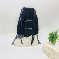 Custom Logo Printing Cotton Linen Plastic Gift Shopping Bag Shoe Dust Storage Bag Large Black Cotton Shoe Packaging Pouch