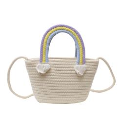 Gelory 2023 Summer new rainbow cotton rope shoulder bag seaside holiday woven bag