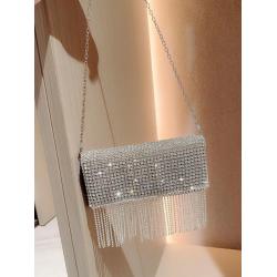 Luxury sparkly bling evening bags rhinestone crossbody bag with tassel women rhinestone clutch purse sac tendance 2024