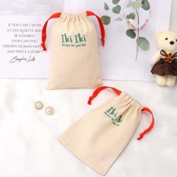 Custom Logo Printing Luxury Herringbone Jewelry Perfume Packaging Cotton Drawstring  Perfume Pack Gift Dust Bag with Ribbon