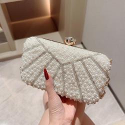 NEW Arrival Women's Pearl Clutch Bag Noble Rhinestone Beaded Evening Bags Wedding Clutch Purse Bag with Handle Handbag