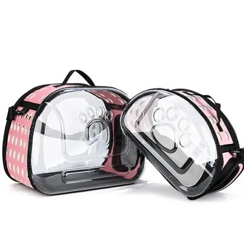 ZR041 Fashion Splicing Cat Bag Outdoor Portable Pet Cat Transparent Box Carrying Portable Space Walking Cat Bag Zipper Breathabi