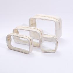 New Trending Transparent Makeup Travel Bag Clear Toiletry Stand Up Pouch Packaging Custom PVC Cosmetic Bags Cases