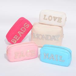 Stock S M L XL Size DIY Patches Logo Personalized Portable Cosmetic Bag Travel Toiletry Bag Gift Makeup Bag Organizer
