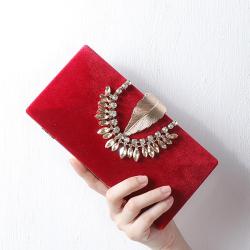 Wholesale  Leaf clip elegant evening bag  diamonds ladies bag Bridal Dress black clutch bags luxury handbags for women
