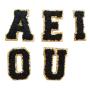 Personalized RTS Sticker Colorful Vowel(AEIOU) Chenille Embroidered Letters Patch Adhesive Letter Patches Custom DIY Patch Panel
