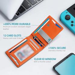 Minimalist Small Leather Bifold Men's Front Pocket Wallet Gift Slim Money Clip Wallets For Men RFID Blocking 12 Card Holder Box