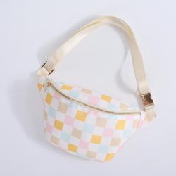 Keymay Manufacturer Custom Crossbody Bag Women Waist Bag Belt Cross Body Chest Sling Bags Checked Printed Cute Nylon Fanny Packs