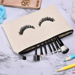 Gelory Wholesale Canvas Eyelash Cosmetic Makeup Bags Travel Pouches Toiletry Cases Women Girls Women Makeup Pouch Zipper Bag