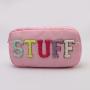 Keymay Stock Chenille Patches Toiletry Pouch Makeup Organizer Cosmetic Bag Cases Custom Premade Letters on Designer Makeup Bag