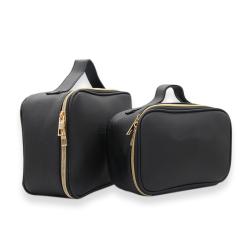 Luxury Makeup Bag Cosmetic Case Storage Black Saffiano Leather Handle Organizer Portable Wash Travel Toiletry Kit For Ladies