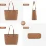 LOVEVOOK 2pc Fashion Classic Tote Bag 15.6 in Office briefcase with Clutch Purse laptop Handbag Woven Leather Handbag for Women