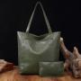 Women's Soft Leather Hand Bags Oil Wax Leather Large Capacity Single Shoulder Bags Classic Tote Bag Set Pocket PU Leather Ladies