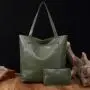 Women's Soft Leather Hand Bags Oil Wax Leather Large Capacity Single Shoulder Bags Classic Tote Bag Set Pocket PU Leather Ladies