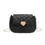 Heart-shaped embroidery bag 2024 ladies women's shoulder bag female casual mobile phone bag diamond lattice