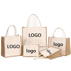 ZR892 ECO Laminated Jute Canvas Bag Burlap Reusable Linen Beach Bag Hessian Shopping Tote Bags Custom Logo Advertising Gift