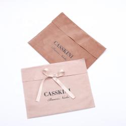 Custom Logo Printed velvet Suede Envelope Bag High End Decoration Ribbon Velvet Envelope Pouch