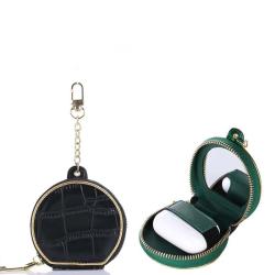 Custom Embossed Crocodile Pattern Leather Luxury Purse Mirror Pocket Case For Airpods Pro Easy Carrying Round Headset Bag