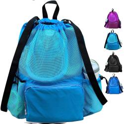 Large Capacity Swimming Accessories Mesh Bag Drawstring Swim Gym Backpack with Separated Waterproof Dry Compartments