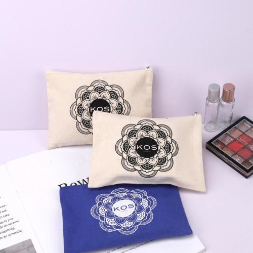Eco-Friendly Organic Cotton Canvas Travel Cosmetic Bag Custom Screen Printing Canvas Makeup Pouch