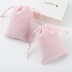 Custom Emboss Logo Velvet Earring Ring Jewelry Drawstring Pouch Small Pink Eyelash Brush Cosmetic Velvet Bag
