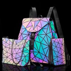 Lovevook Luminous backpack sets ladies geometric pu leather backpacks women fashion casual bag 2019.
