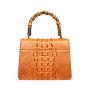 OEM ODM Custom Luxury Women Genuine Crocodile Skin Croco Leather Lady Bamboo Handle Shoulder Strap Designer Flap Bag Handbag
