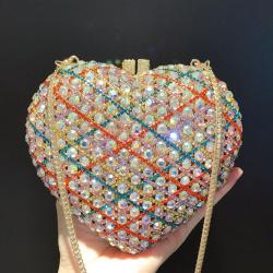 Wholesale Handmade luxury full rhinestones clutch bag purses heart shape evening bag crystal flower elegant handbags collection