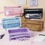Gelory Eco Friendly Simple Mesh Pencil Case Double-Layer Transparent Storage Makeup Bag With Handle And Zipper