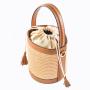 2024 Bag Ladies Luxury Flax Raffia With Leather Women Bucket Straw Bag Tote Handbags Drawstring Bucket Bag