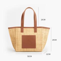 Custom Ladies Bag Factory Summer Design Women Purse Beach use Straw Fabric ladies Leather Single Shoulder Bag Leather Tote Bag