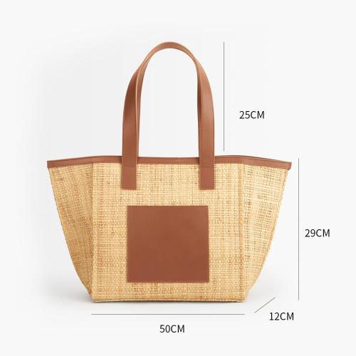 Custom Ladies Bag Factory Summer Design Women Purse Beach use Straw Fabric ladies Leather Single Shoulder Bag Leather Tote Bag