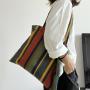 ZR726 Environmentally Friendly Shopping Bag Retro Cotton And Hemp Stripe Fashion Handbag Simple Versatile Shoulder Tote Life Bag