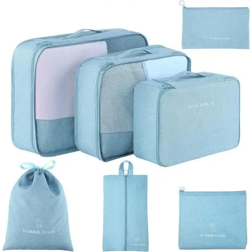 Wholesale Suitcase Storage Bags 7pcs Travel Luggage Organizer Packing Cubes Set with Shoe Bag and Toiletry Bag
