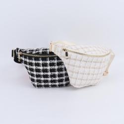Keymay Stock New Design Chest Bag Plaid Tweed Belt Bag Running Waist Bag For Women Fanny Pack Crossbody