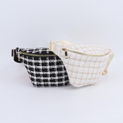 Keymay Stock New Design Chest Bag Plaid Tweed Belt Bag Running Waist Bag For Women Fanny Pack Crossbody