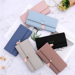 Frosted Leaf Buckle Ladies Purses Wallets Large Capacity Women Wallet Luxury Ladies Purse Pure Color Custom Wallet