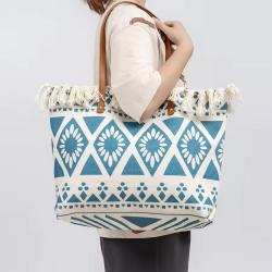 Wholesale Bohemian Tassel Fringe Large Canvas Bags Summer Bags For Women sac tendance 2024  Beach Tote Bag