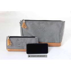 Custom Stripe Printed Makeup Pouch Travel Portable Recycled Eco Friendly Oxford Cosmetic Bag For Women