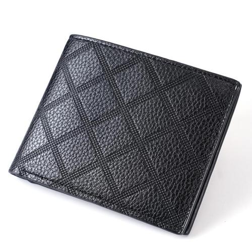 ZR551 Men Short Wallet Lattice Card Holder Card Positions Case Frosting Purse Retro Money Clip Billfold Dollars PU Open Wallet