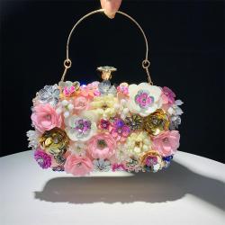 Fashion Flower Decoration Luxury Handmade Beaded Clutch Handbag High Quality Beautiful Flowers Handbags For Women
