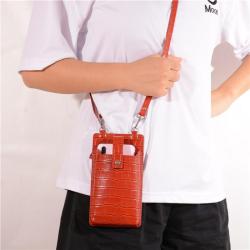 OEM ODM Custom Hot Sales Trendy Genuine Crocodile Embossed Cow Leather Mobile Phone Pouch Women Crossbody Cell Phone Bags